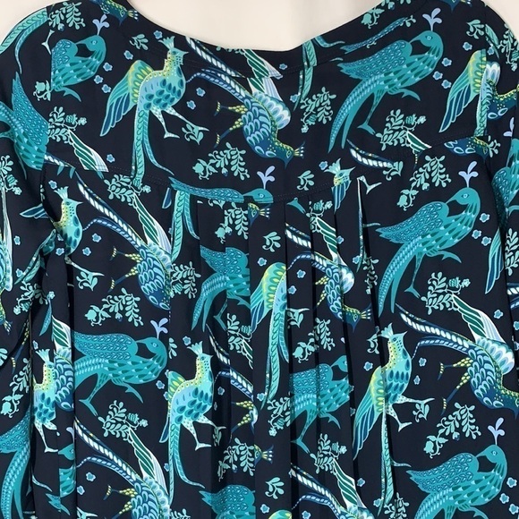 Ann Taylor LOFT Peacock Print Long Sleeve Blouse, Navy Blue/Teal Sz XS, NWT - Picture 5 of 9